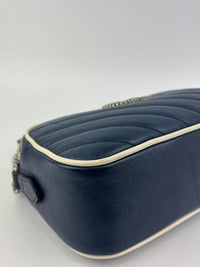 Small Torchon Marmont Blue Diagonal Quilted Leather Camera Bag