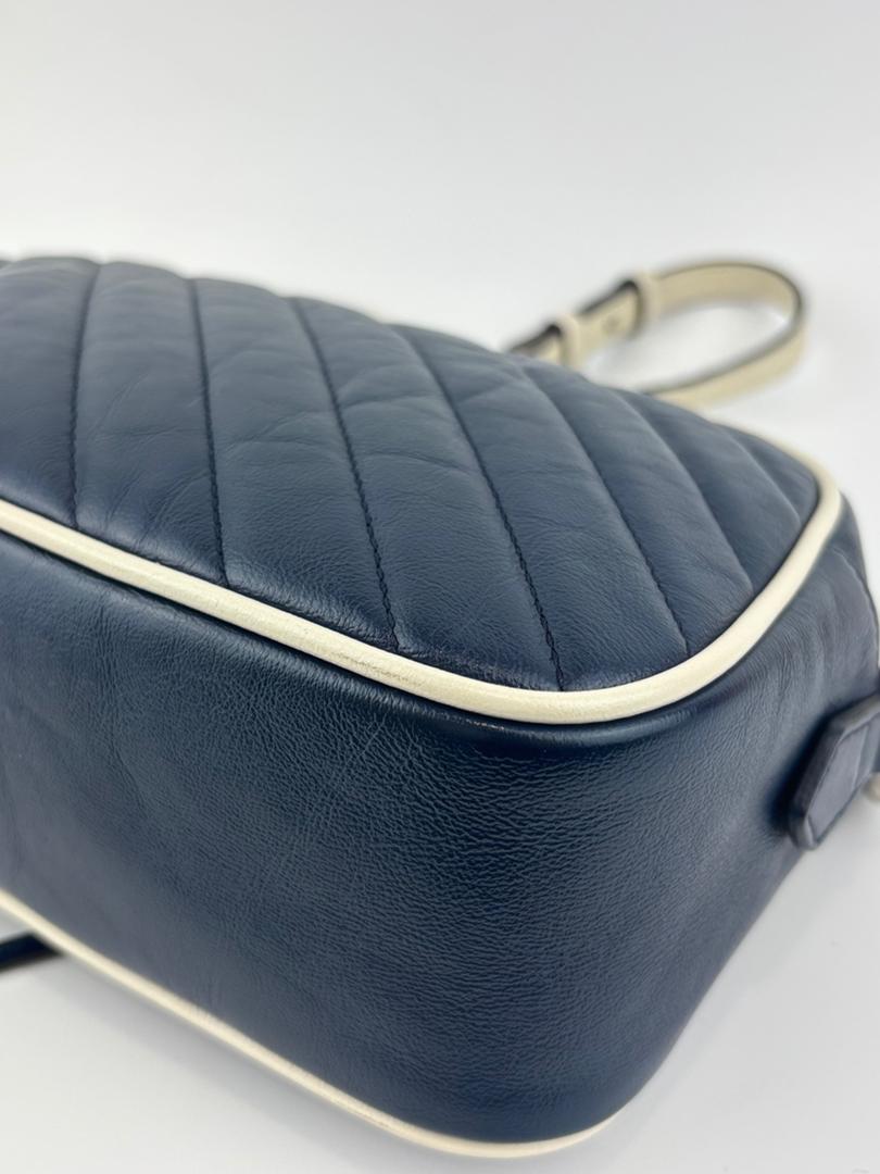 Small Torchon Marmont Blue Diagonal Quilted Leather Camera Bag