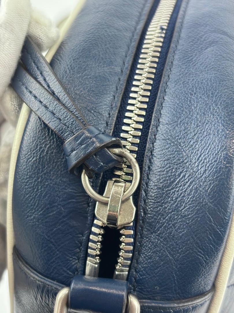 Small Torchon Marmont Blue Diagonal Quilted Leather Camera Bag