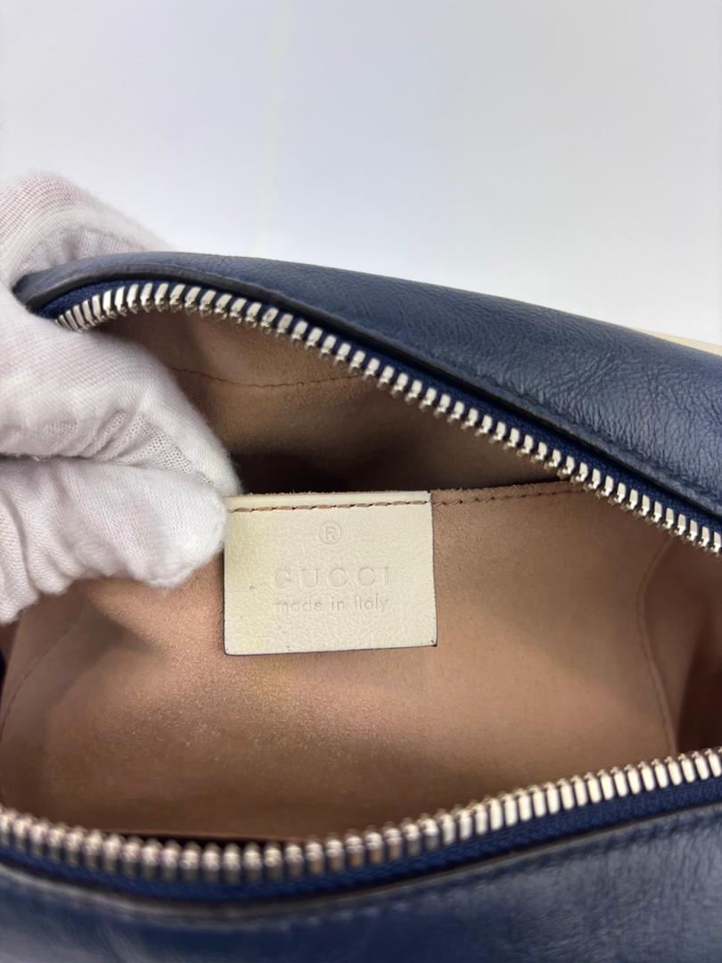 Small Torchon Marmont Blue Diagonal Quilted Leather Camera Bag