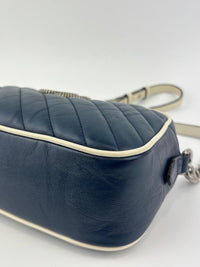 Small Torchon Marmont Blue Diagonal Quilted Leather Camera Bag