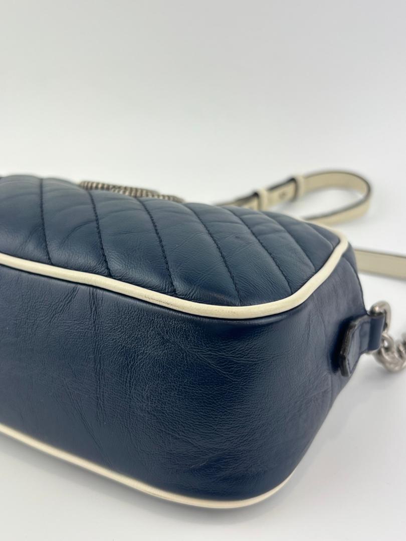 Small Torchon Marmont Blue Diagonal Quilted Leather Camera Bag