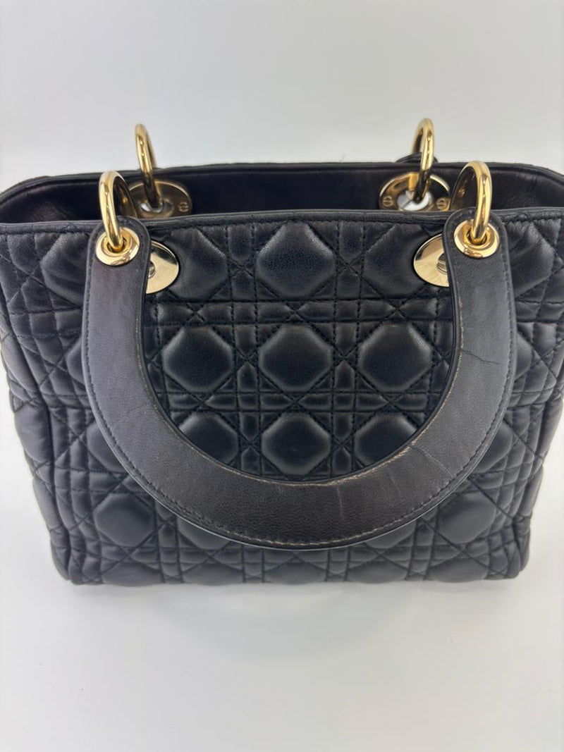 Medium Lady Dior Black Cannage Quilted Lambskin GHW