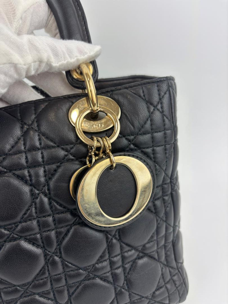 Medium Lady Dior Black Cannage Quilted Lambskin GHW