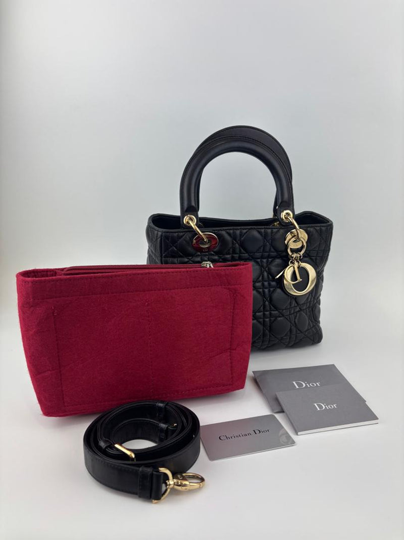 Medium Lady Dior Black Cannage Quilted Lambskin GHW