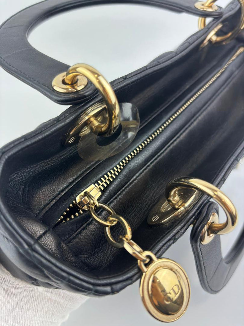 Medium Lady Dior Black Cannage Quilted Lambskin GHW