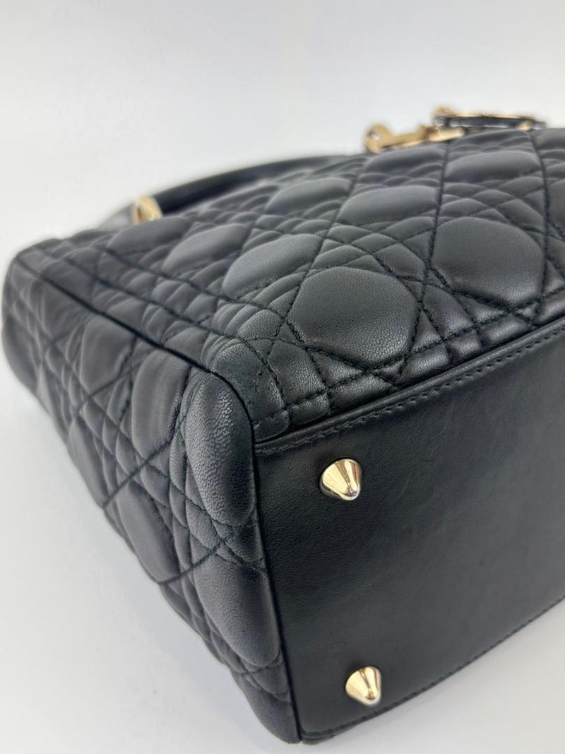 Medium Lady Dior Black Cannage Quilted Lambskin GHW
