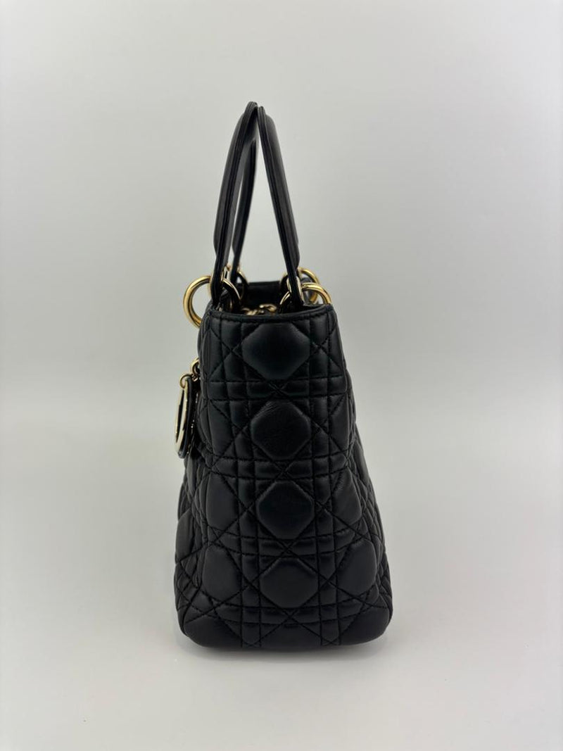 Medium Lady Dior Black Cannage Quilted Lambskin GHW