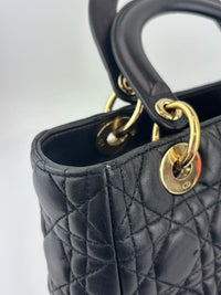 Medium Lady Dior Black Cannage Quilted Lambskin GHW