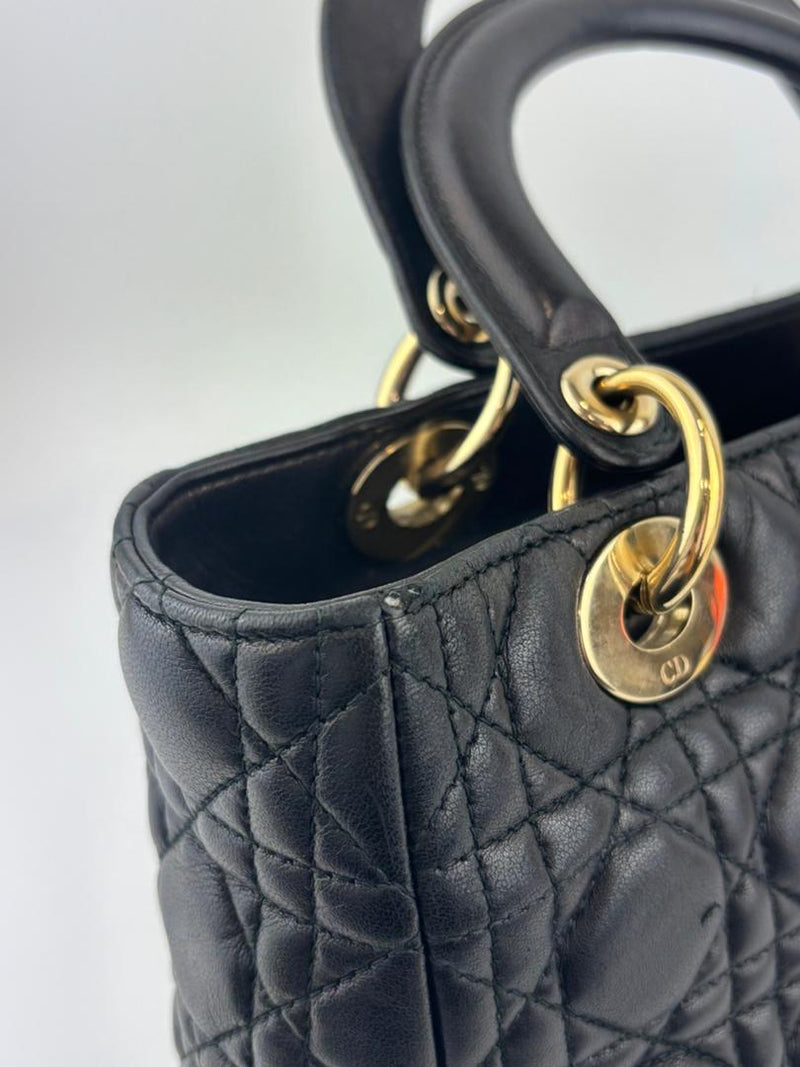 Medium Lady Dior Black Cannage Quilted Lambskin GHW