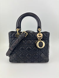Medium Lady Dior Black Cannage Quilted Lambskin GHW
