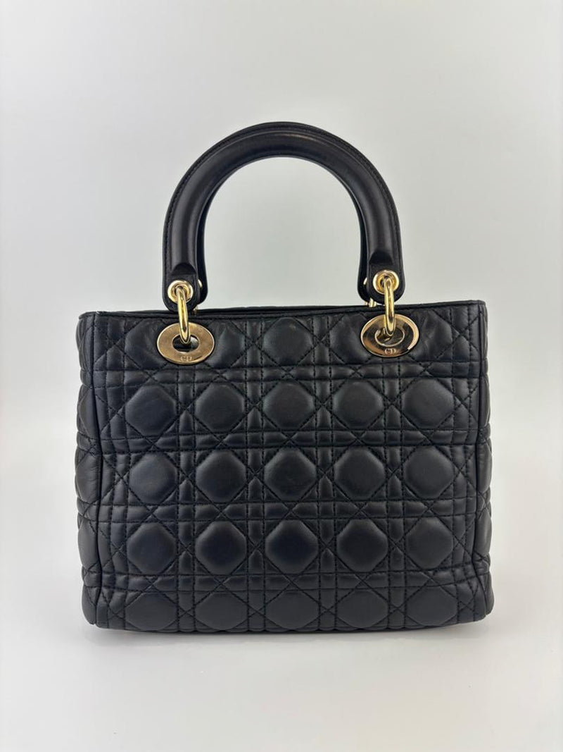 Medium Lady Dior Black Cannage Quilted Lambskin GHW