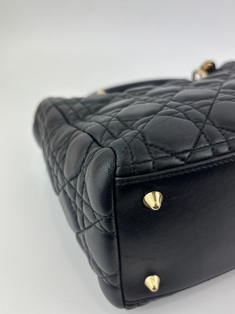 Medium Lady Dior Black Cannage Quilted Lambskin GHW