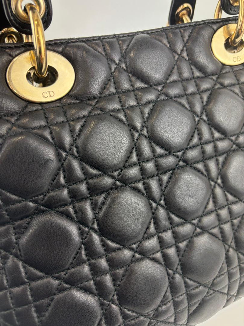 Medium Lady Dior Black Cannage Quilted Lambskin GHW