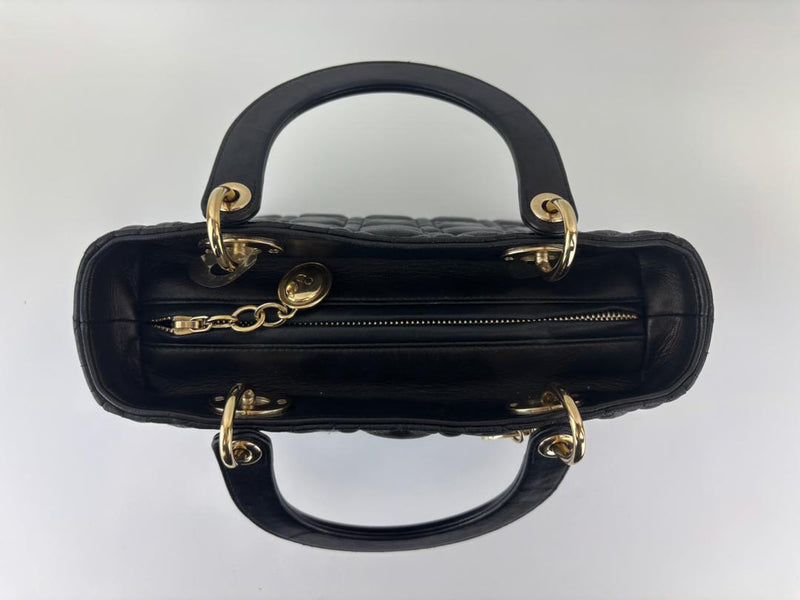 Medium Lady Dior Black Cannage Quilted Lambskin GHW