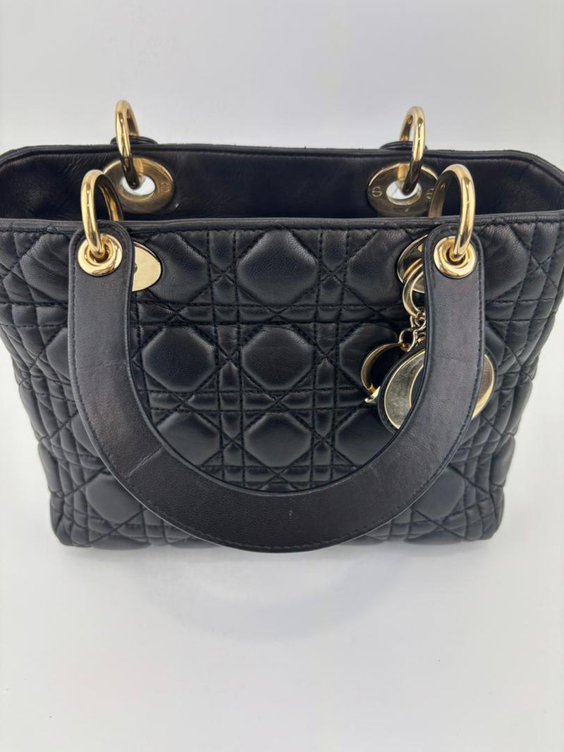 Medium Lady Dior Black Cannage Quilted Lambskin GHW