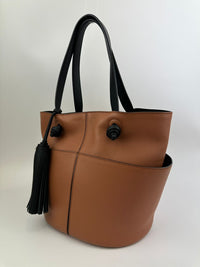 Tassel Detail Tote Bag in Brown Leather