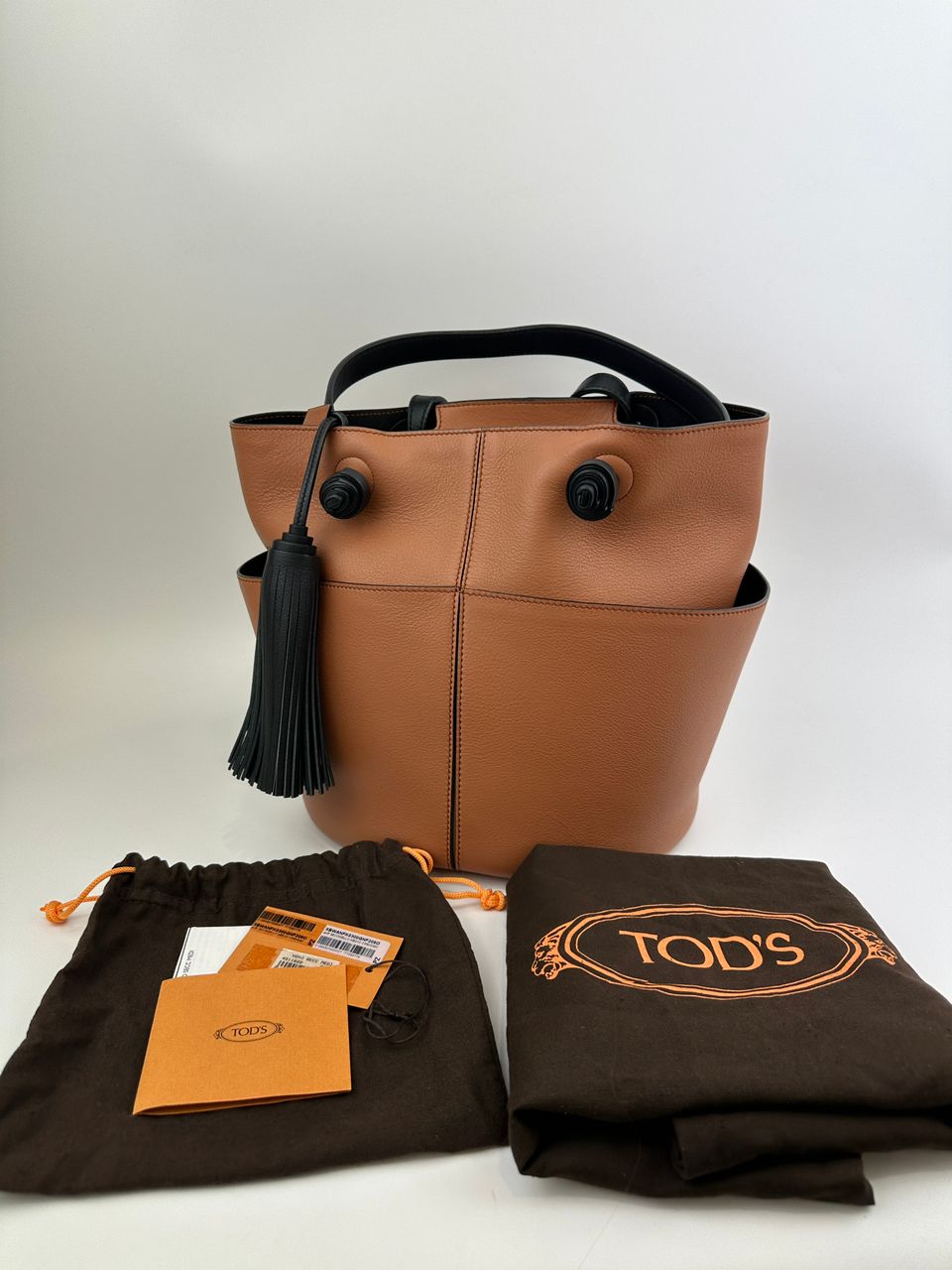 Tassel Detail Tote Bag in Brown Leather