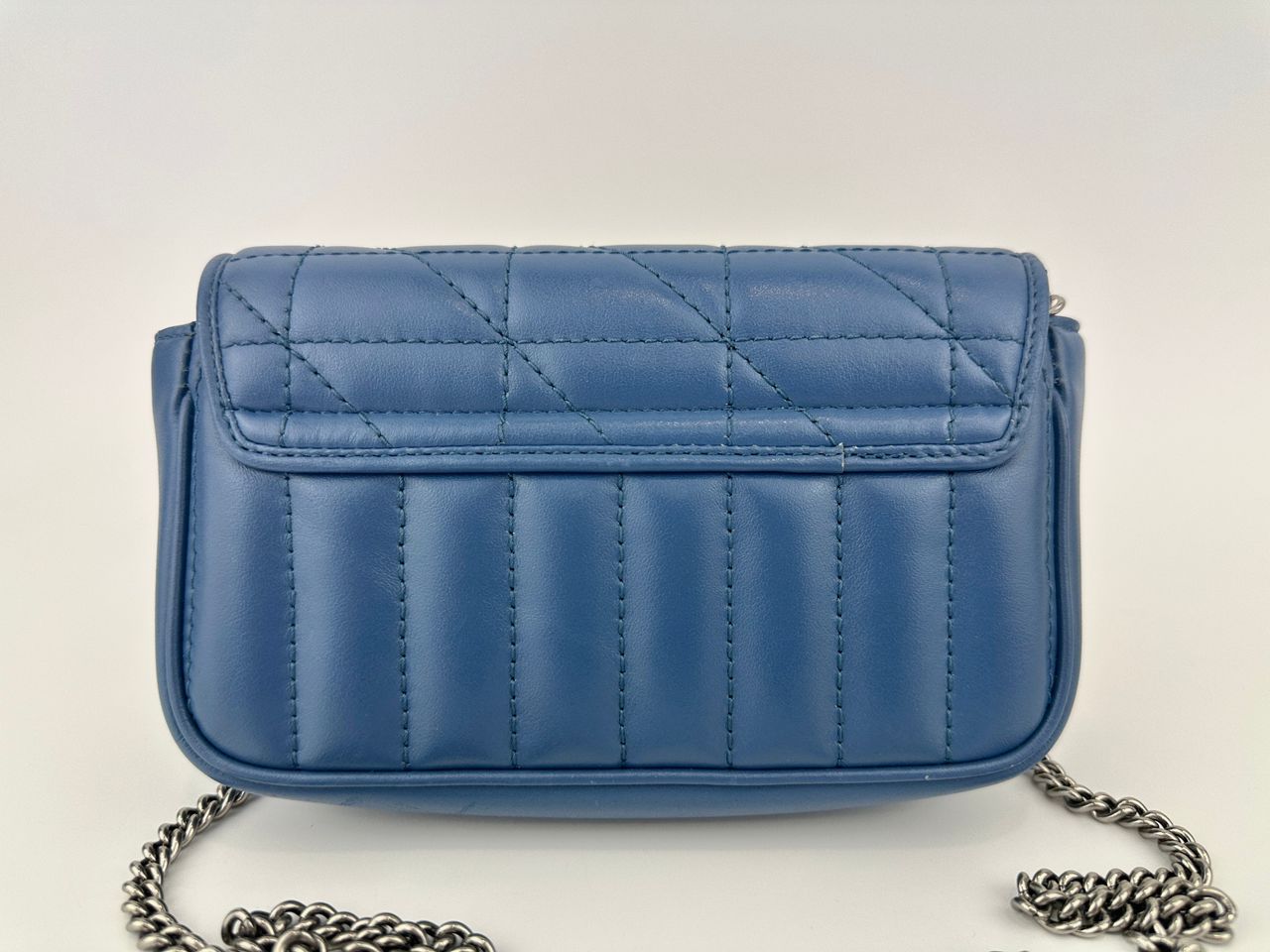 GG Marmont Supermini Blue Metelasse Leather Shoulder Bag