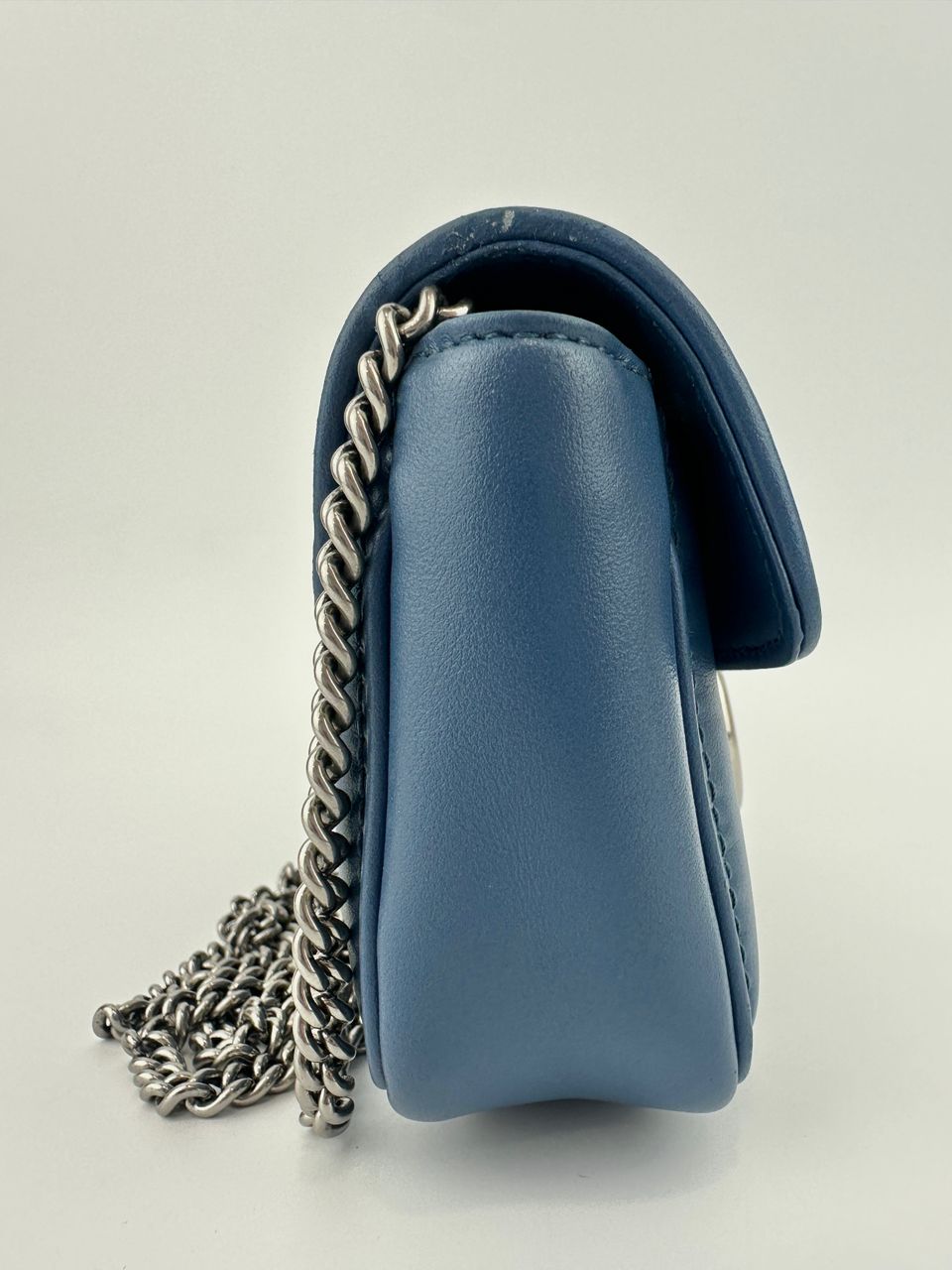 GG Marmont Supermini Blue Metelasse Leather Shoulder Bag