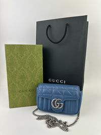 GG Marmont Supermini Blue Metelasse Leather Shoulder Bag