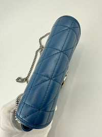 GG Marmont Supermini Blue Metelasse Leather Shoulder Bag