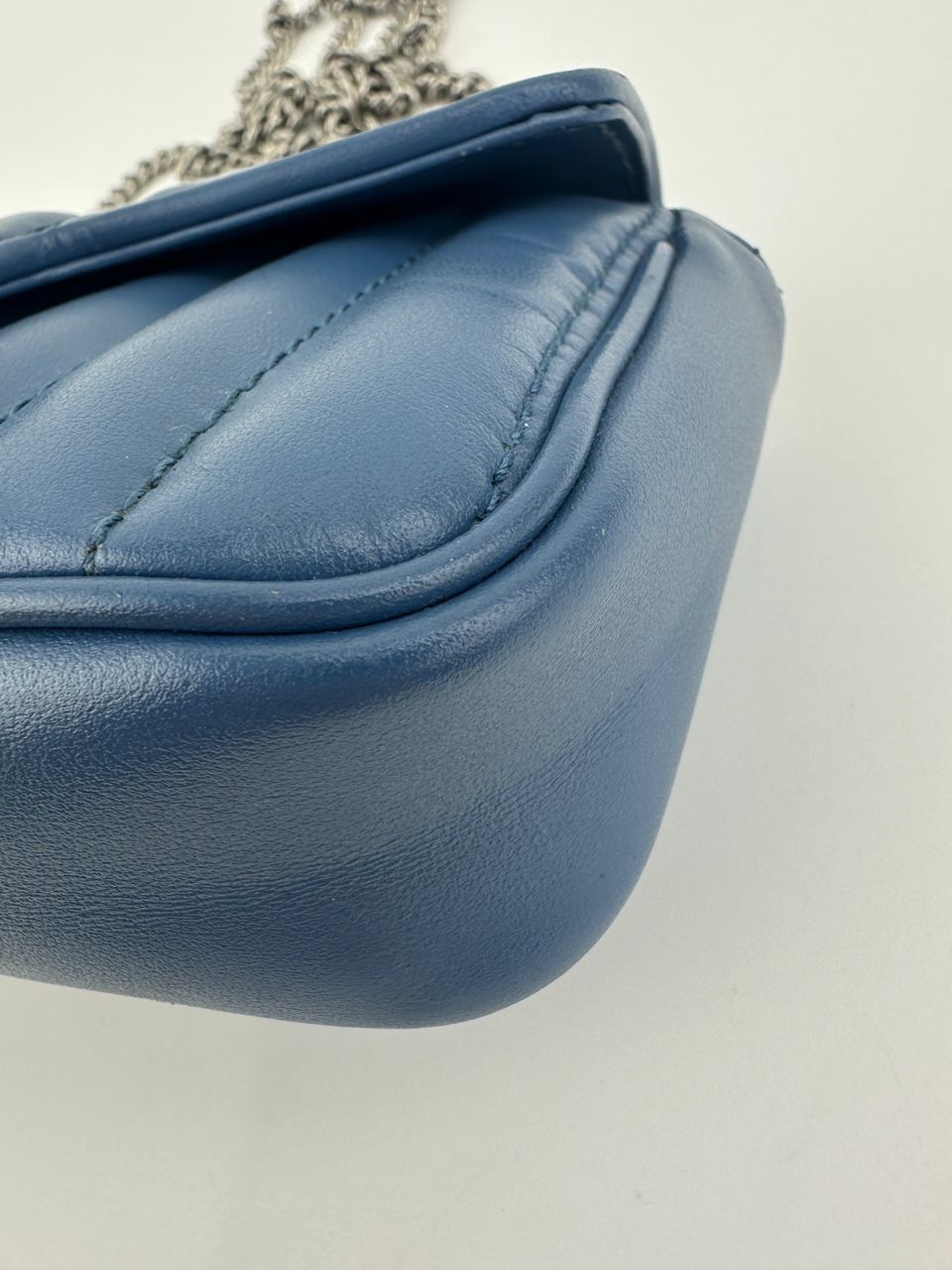 GG Marmont Supermini Blue Metelasse Leather Shoulder Bag