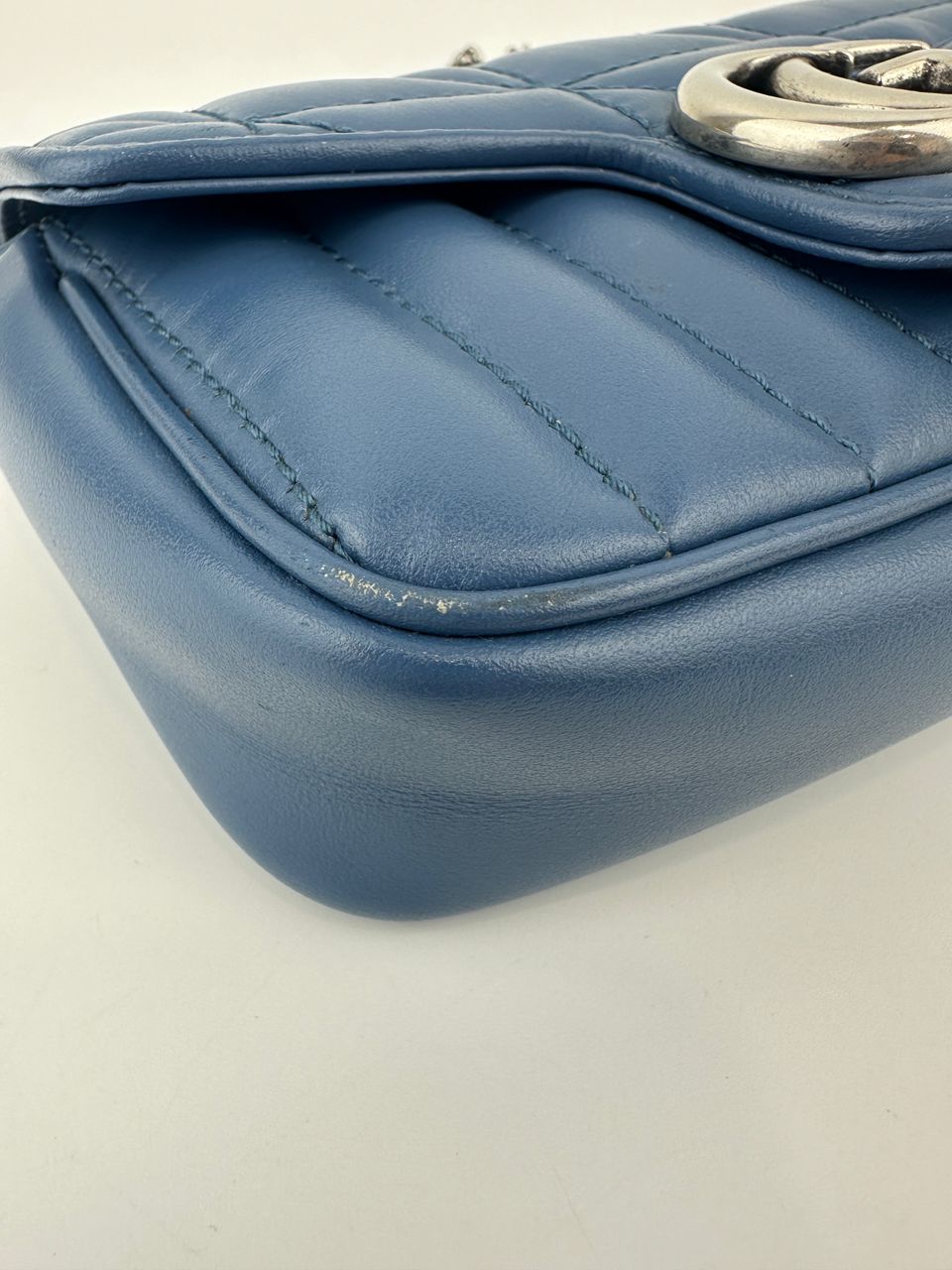 GG Marmont Supermini Blue Metelasse Leather Shoulder Bag