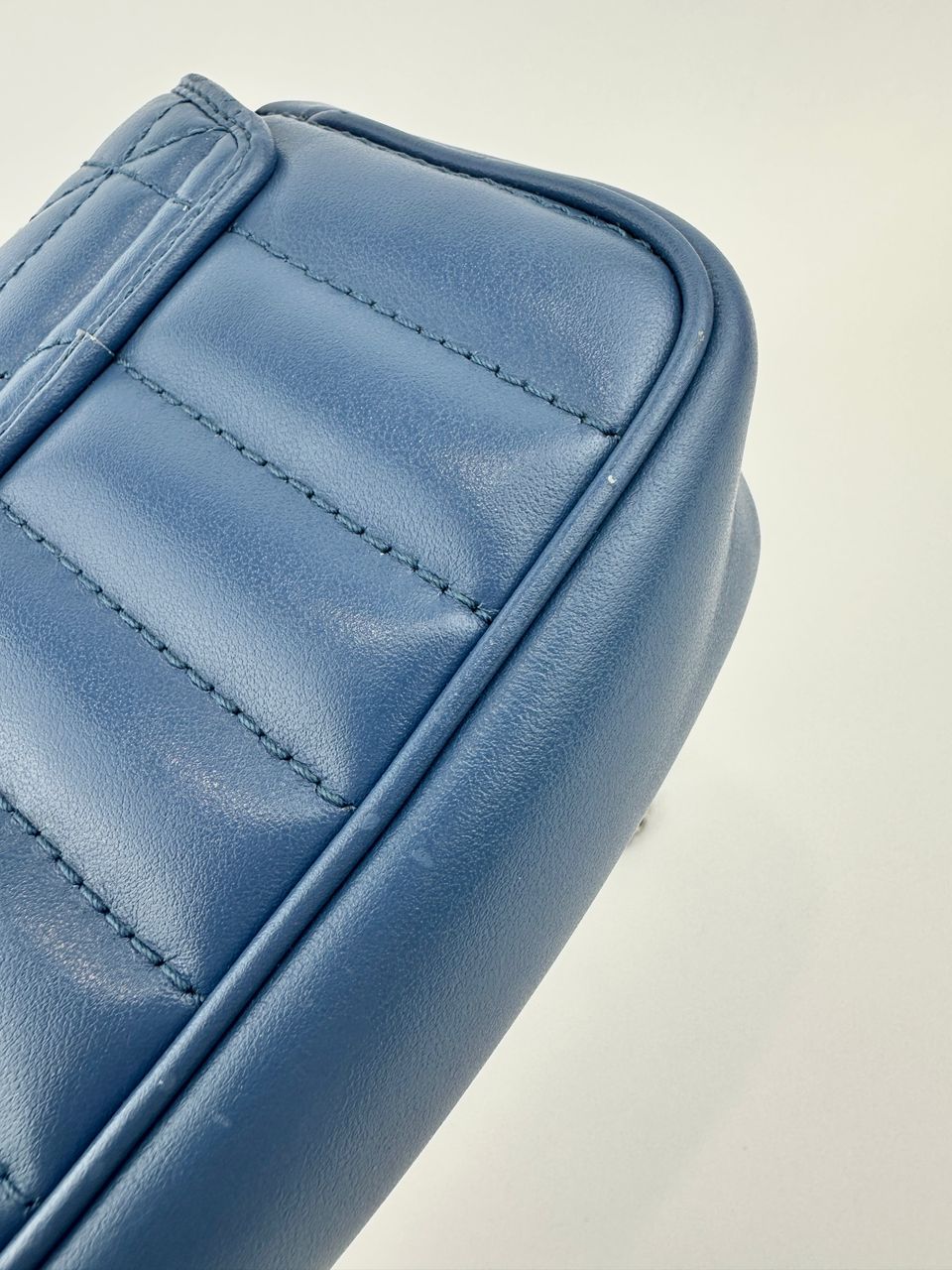 GG Marmont Supermini Blue Metelasse Leather Shoulder Bag