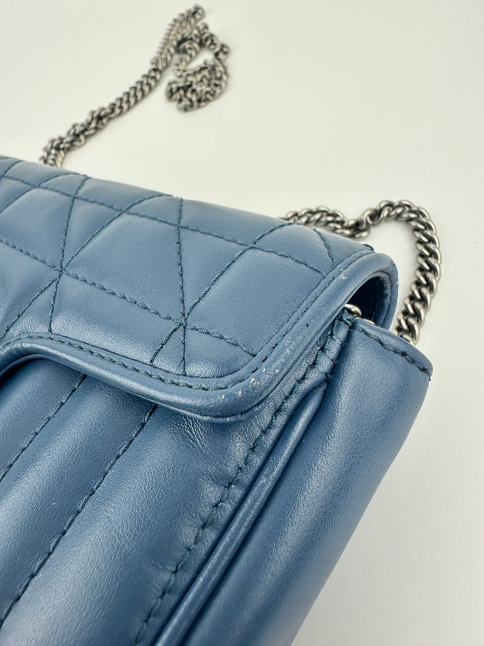 GG Marmont Supermini Blue Metelasse Leather Shoulder Bag