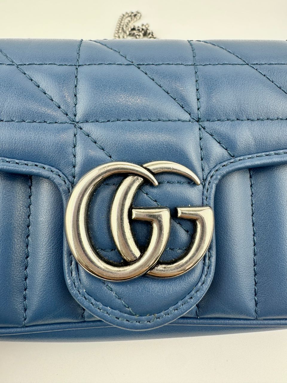 GG Marmont Supermini Blue Metelasse Leather Shoulder Bag