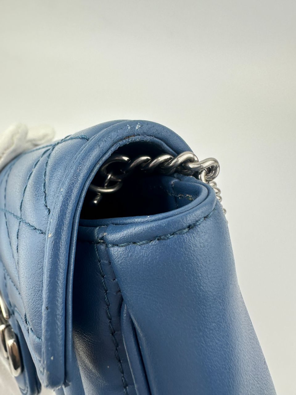 GG Marmont Supermini Blue Metelasse Leather Shoulder Bag