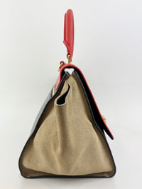 Small Vermillion Red Pebbled Leather and Suede Tri-Color Trapeze Bag
