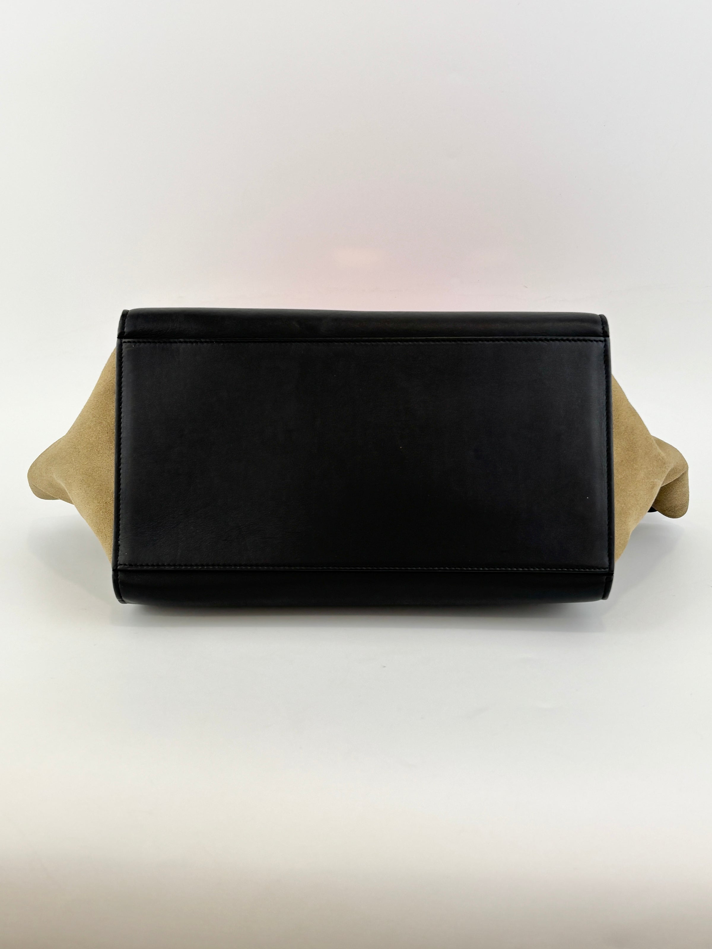 Small Vermillion Red Pebbled Leather and Suede Tri-Color Trapeze Bag