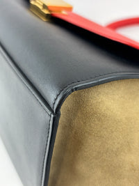Small Vermillion Red Pebbled Leather and Suede Tri-Color Trapeze Bag