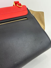 Small Vermillion Red Pebbled Leather and Suede Tri-Color Trapeze Bag