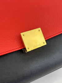 Small Vermillion Red Pebbled Leather and Suede Tri-Color Trapeze Bag