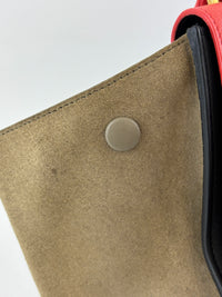 Small Vermillion Red Pebbled Leather and Suede Tri-Color Trapeze Bag