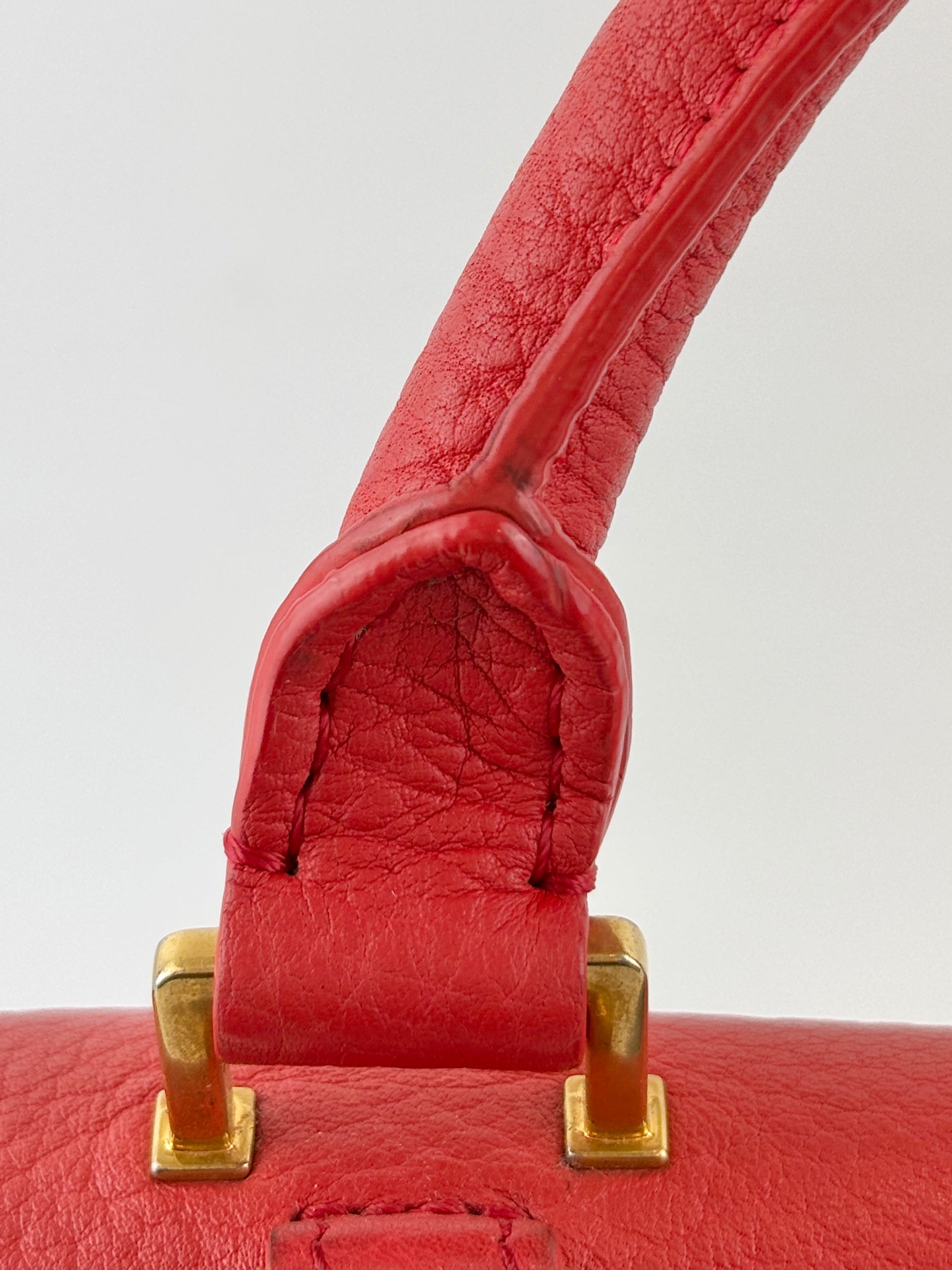 Small Vermillion Red Pebbled Leather and Suede Tri-Color Trapeze Bag