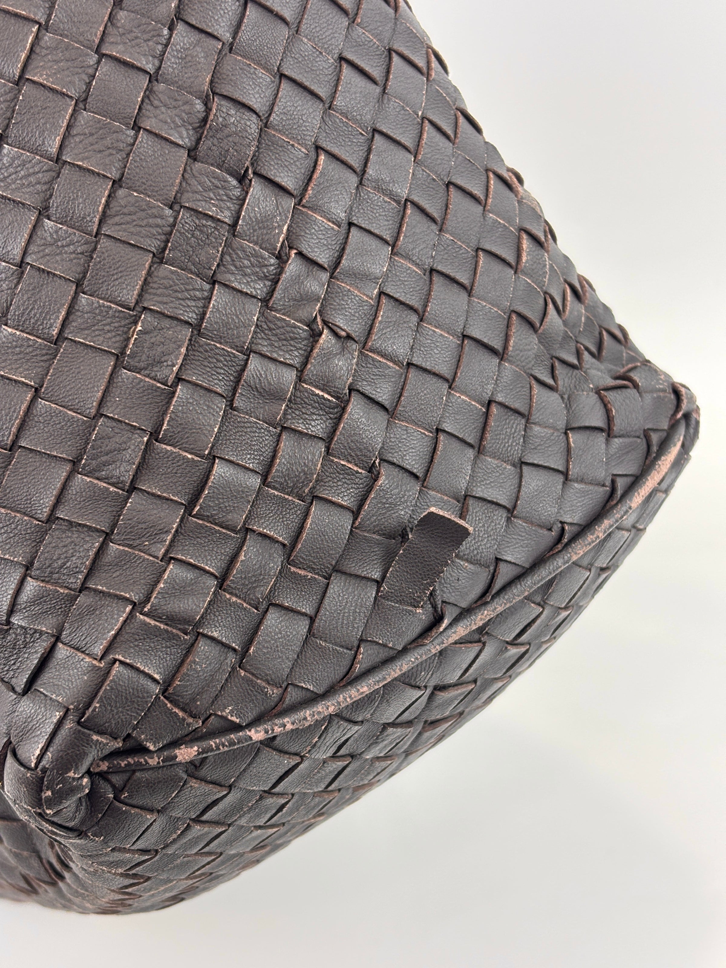 Brown Intrecciato Woven Nappa Leather Sloane Bag - Glampot