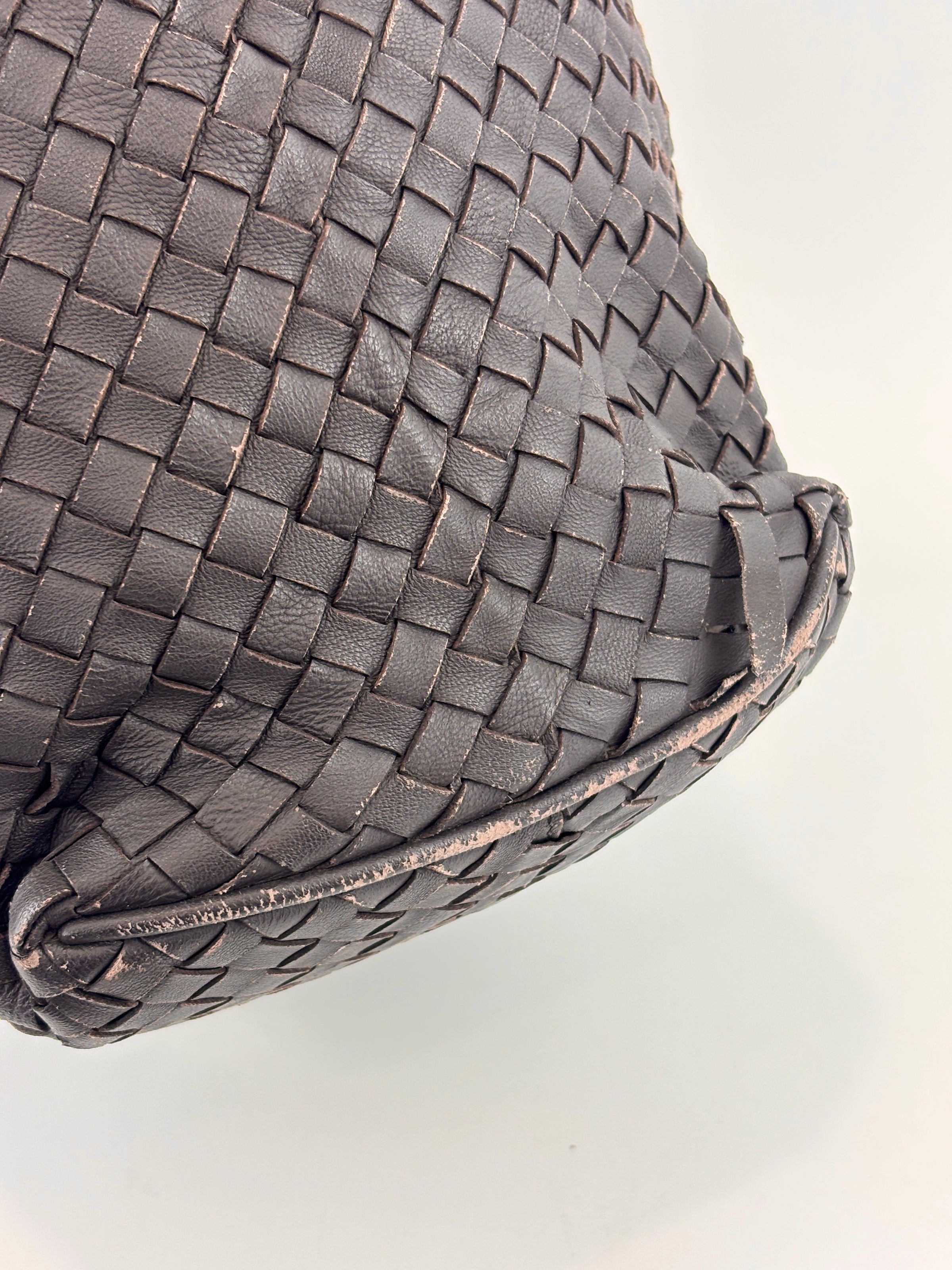 Brown Intrecciato Woven Nappa Leather Sloane Bag - Glampot
