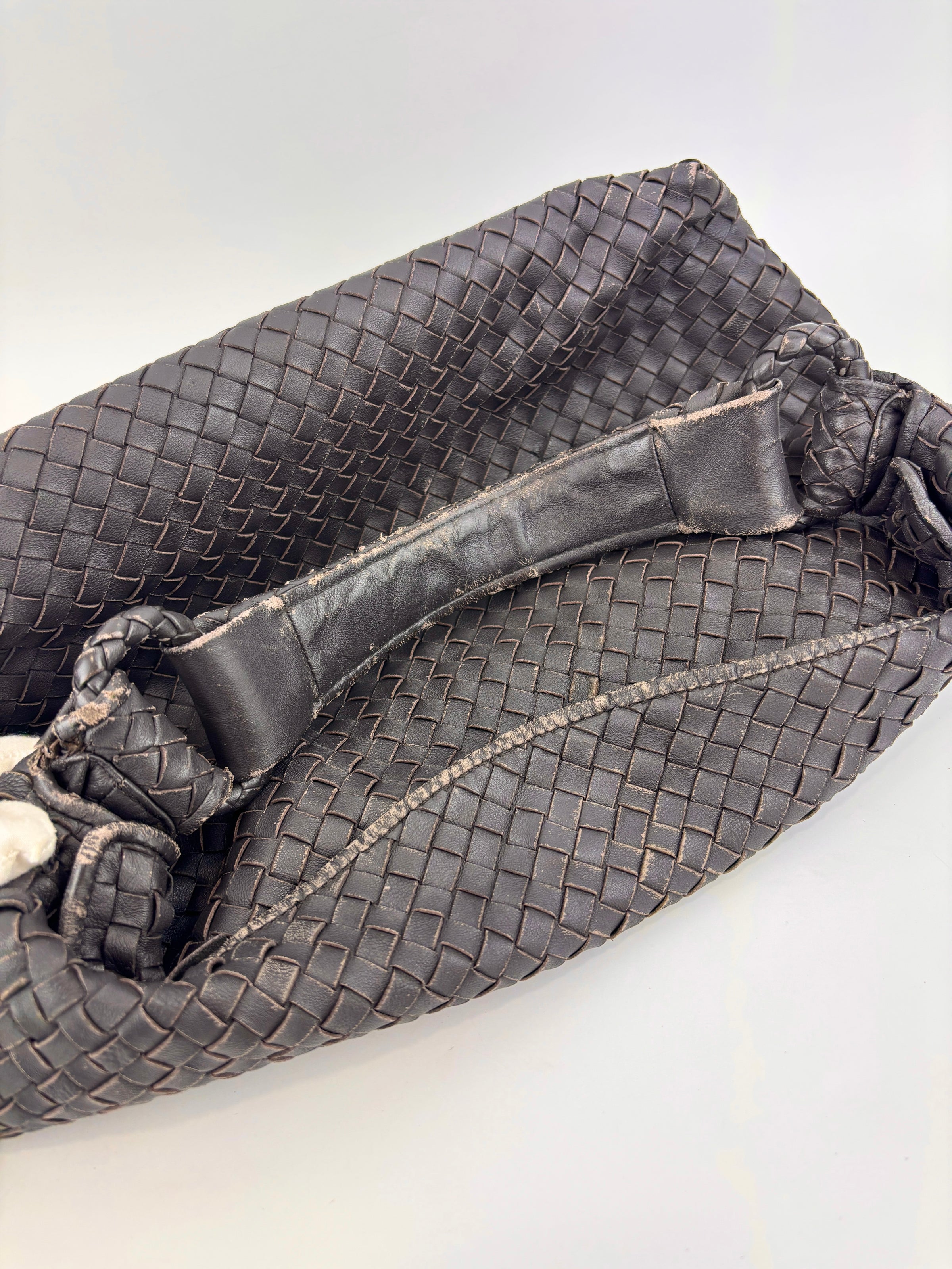 Brown Intrecciato Woven Nappa Leather Sloane Bag - Glampot