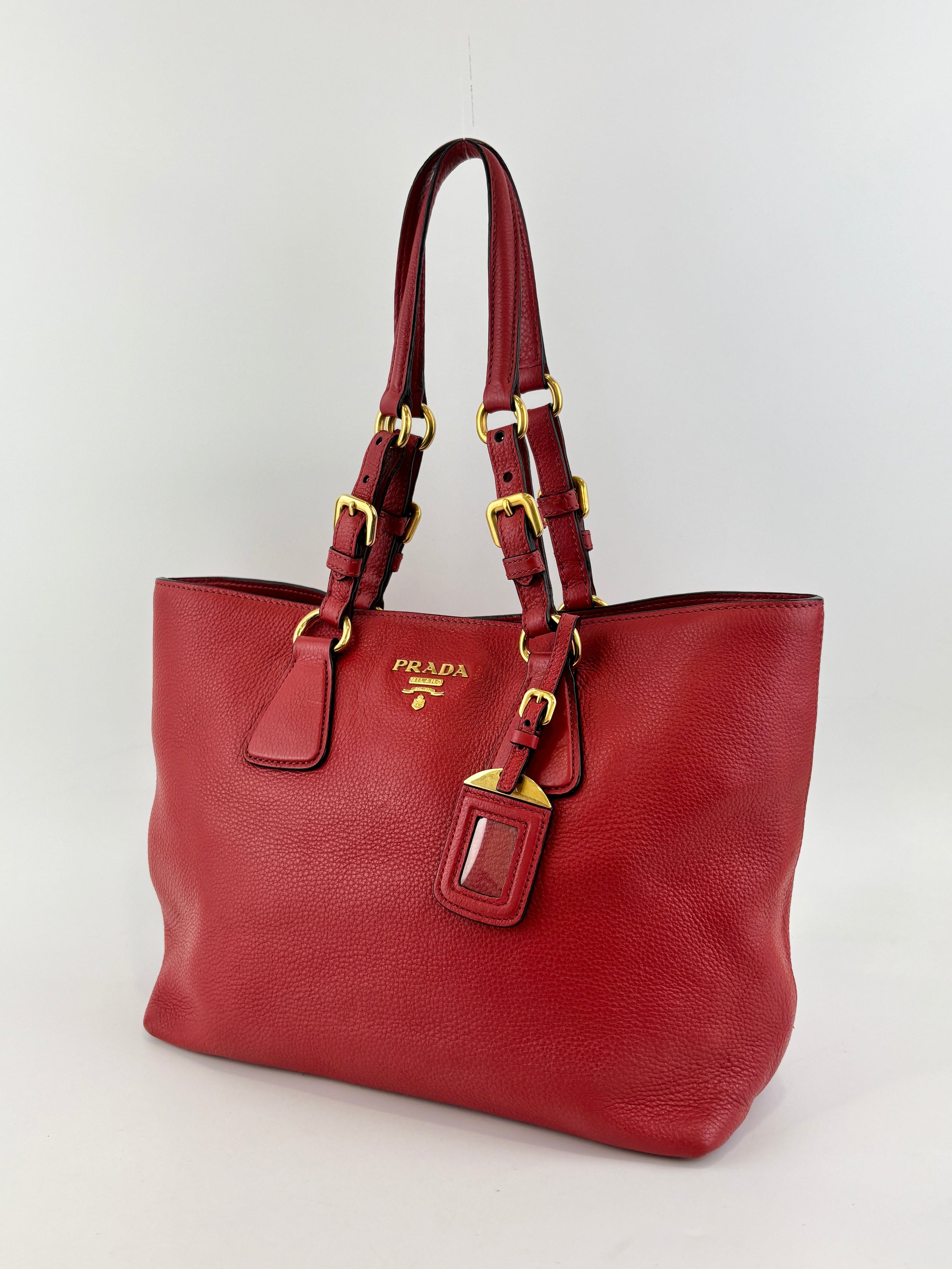 Vitello Phenix Medium Shopping Tote in Red