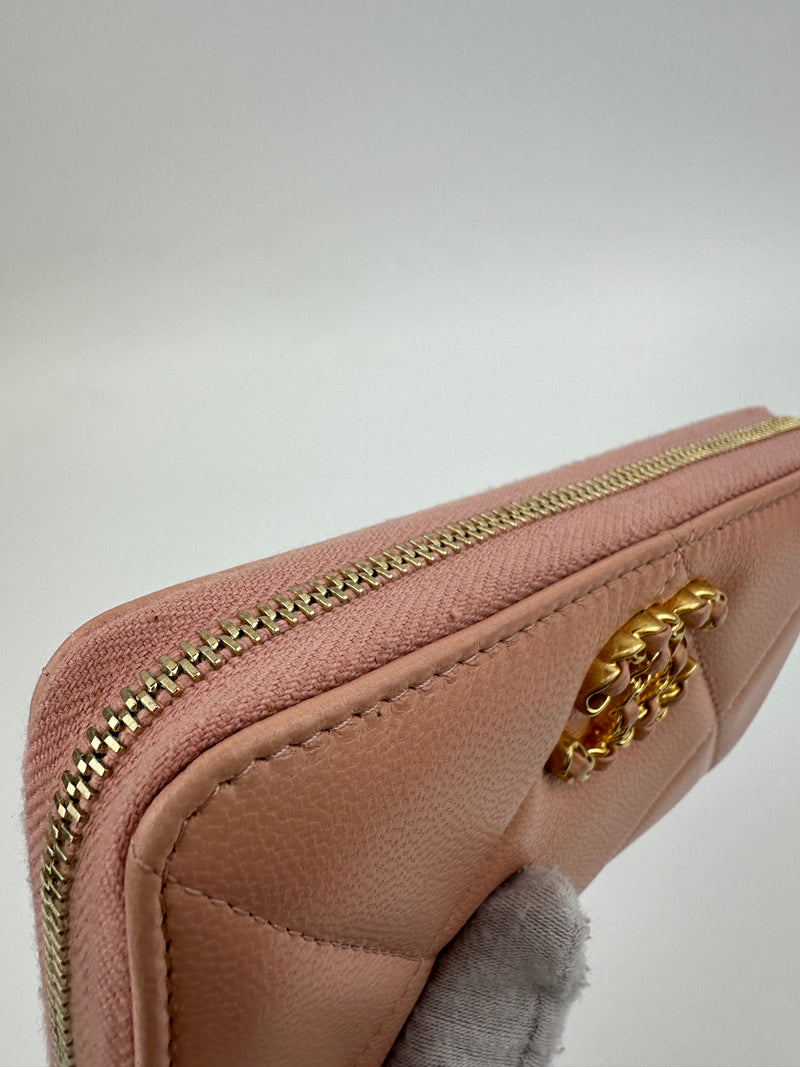 19 Zip Around Long Wallet Quilted Lambskin in Light Pink GHW