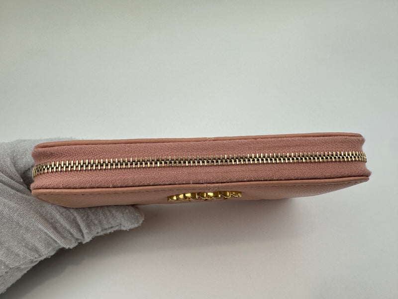 19 Zip Around Long Wallet Quilted Lambskin in Light Pink GHW