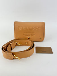 Hackberry Horseferry Debossed Leather Crossbody Bag in Warm Sand