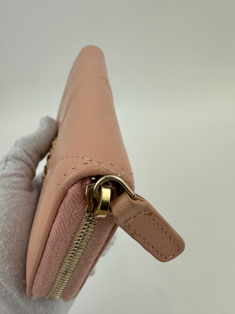 19 Zip Around Long Wallet Quilted Lambskin in Light Pink GHW