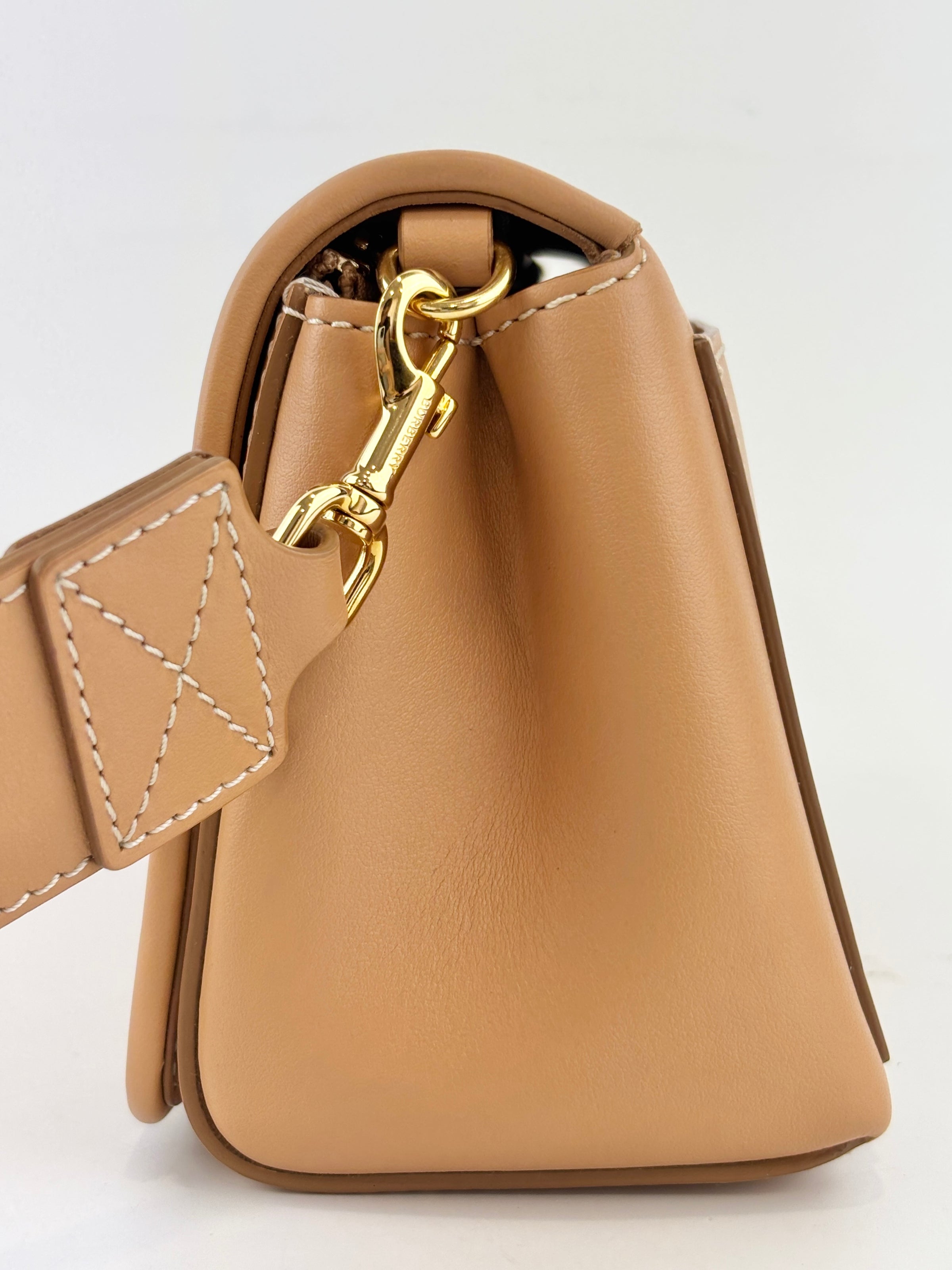 Hackberry Horseferry Debossed Leather Crossbody Bag in Warm Sand