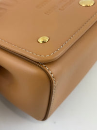 Hackberry Horseferry Debossed Leather Crossbody Bag in Warm Sand