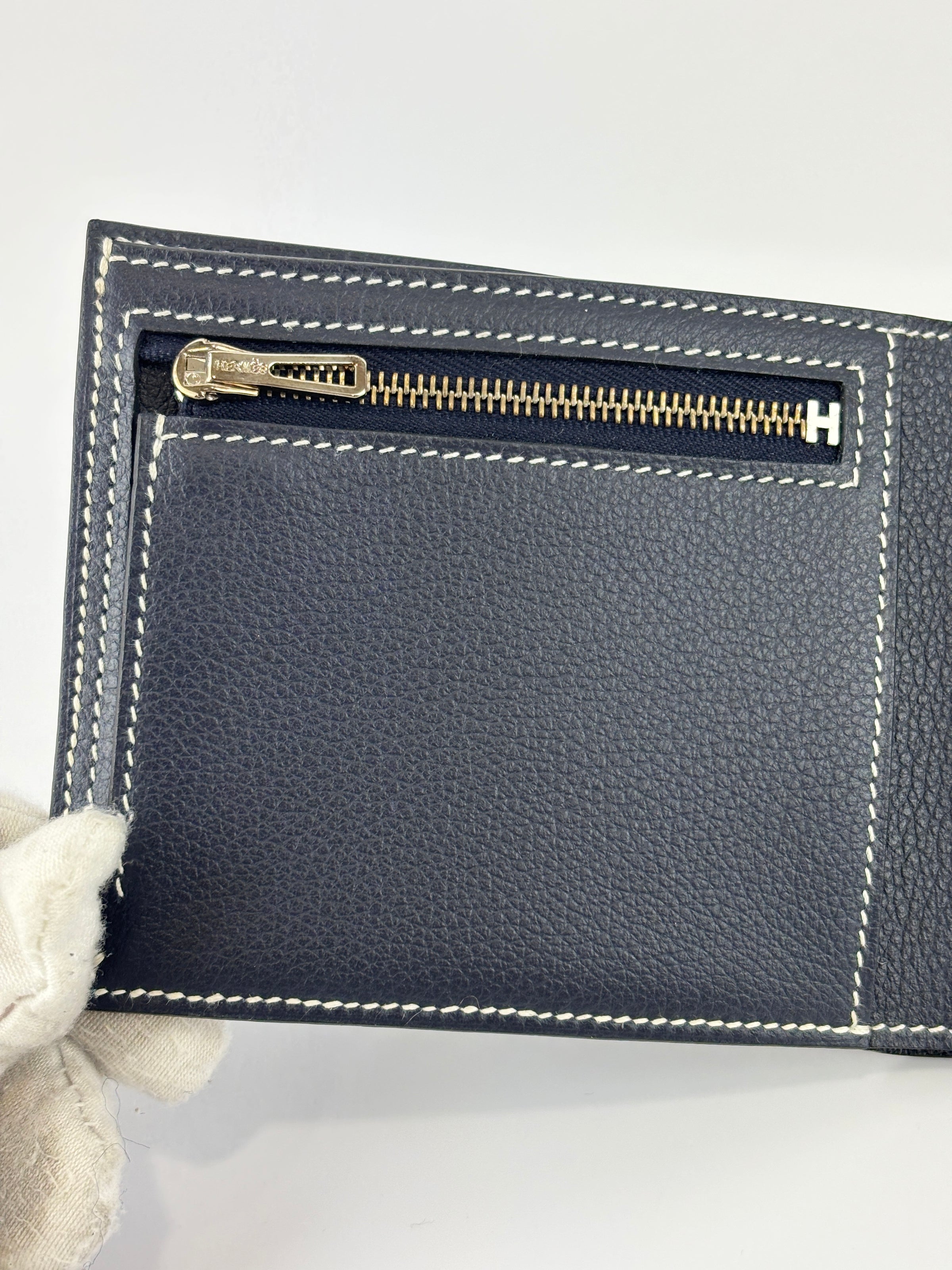 H Sellier Compact Wallet Bleu Nuit Evercolor
